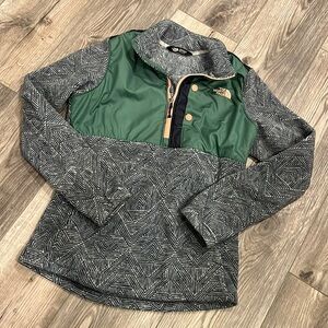 North face women’s size small navy blue, green & pink fleece pullover button up